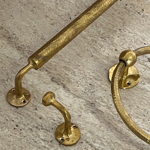 Unique Handmade Bathroom Hardware Sets: Brass Towel Bar, Towel Ring, and Wall Hooks image 12