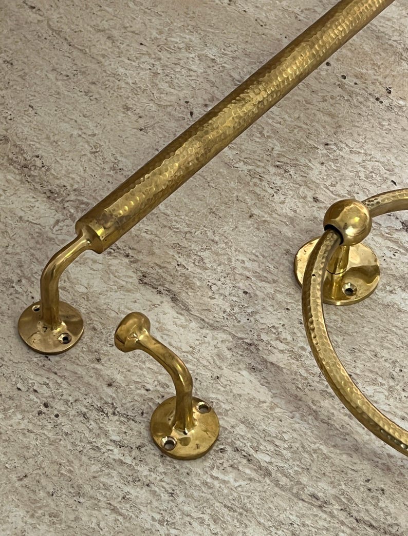 Unique Handmade Bathroom Hardware Sets: Brass Towel Bar, Towel Ring, and Wall Hooks image 12