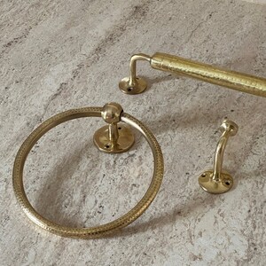 Handemade brass bathroom accessories hammered, brass towel hook, towel ring, towel bar, towel rod, towel rack, wall hooks, bathroom set, 3 piece set.