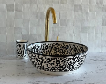 Antique Wash Basin, Vessel Sink, Bathroom Basin, Sink Bowl, Moroccan Handmade Ceramic Basin, Free Gift INCLUDED