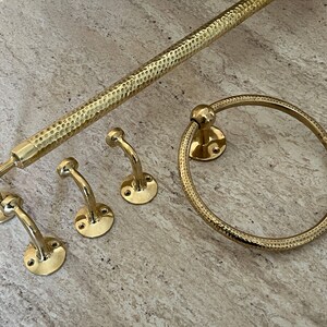 Handemade brass bathroom accessories hammered, brass towel hook, towel ring, towel bar, towel rod, towel rack, wall hooks, bathroom set, 3 piece set.