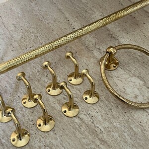 Handemade brass bathroom accessories hammered, brass towel hook, towel ring, towel bar, towel rod, towel rack, wall hooks, bathroom set, 3 piece set.