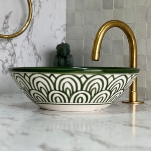 Lavabo antiguo, lavabo de recipiente, lavabo de baño, lavabo, lavabo de cerámica hecho a mano marroquí, regalo gratuito INCLUIDO