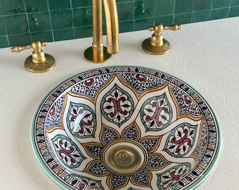 Vessel Sink, Bathroom Basin, Hand Painted Sink, Moroccan Handmade Wash Basin, Free Gift INCLUDED