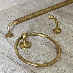 Unique Handmade Bathroom Hardware Sets: Brass Towel Bar, Towel Ring, and Wall Hooks image 2