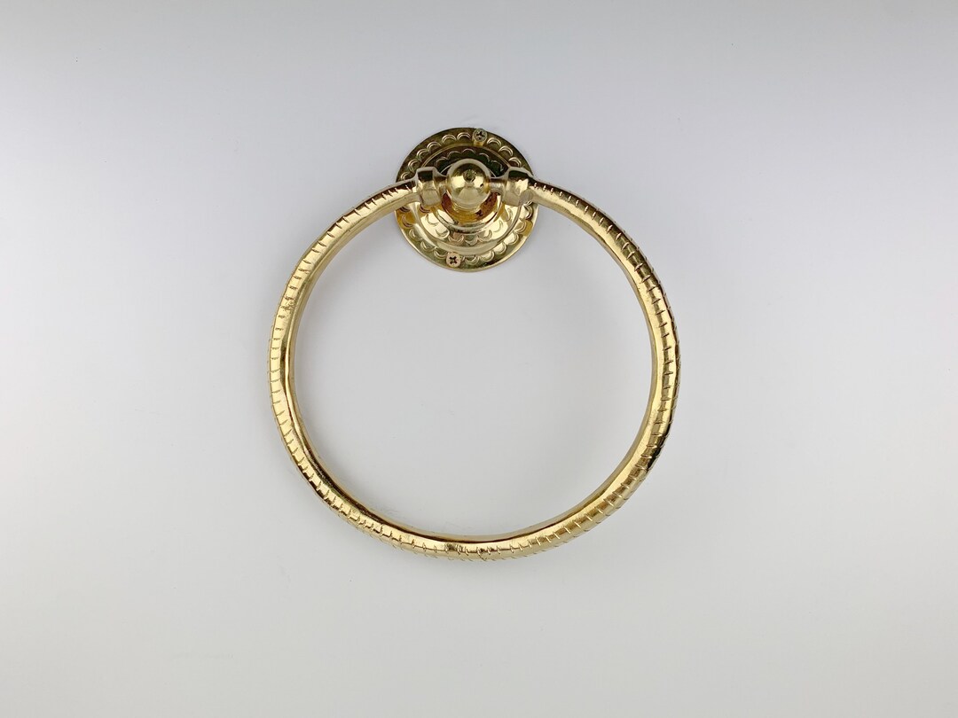 Unlacquered Brass Towel Hanger Engraved Brass Towel Ring for Bathroom