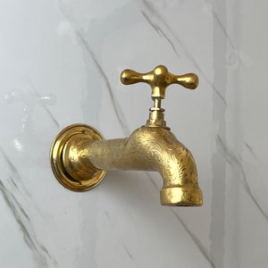 Unlacquered Brass Engraved Moroccan Faucet, Handmade Moroccan Faucet, Brass Wall Mount Water Tap.