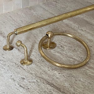 Handemade brass bathroom accessories hammered, brass towel hook, towel ring, towel bar, towel rod, towel rack, wall hooks, bathroom set, 3 piece set.