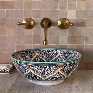 Moroccan Handmade Ceramic Basin, Bathroom Vessel Sink, Ceramic Basin, Antique Sink, Sink Bowl, Hand Painted Ceramic Vessel Sink, Hand Wash Basin, Free Gift INCLUDED