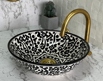 Antique Wash Basin, Vessel Sink, Bathroom Basin, Sink Bowl, Moroccan Handmade Ceramic Basin, Free Gift INCLUDED