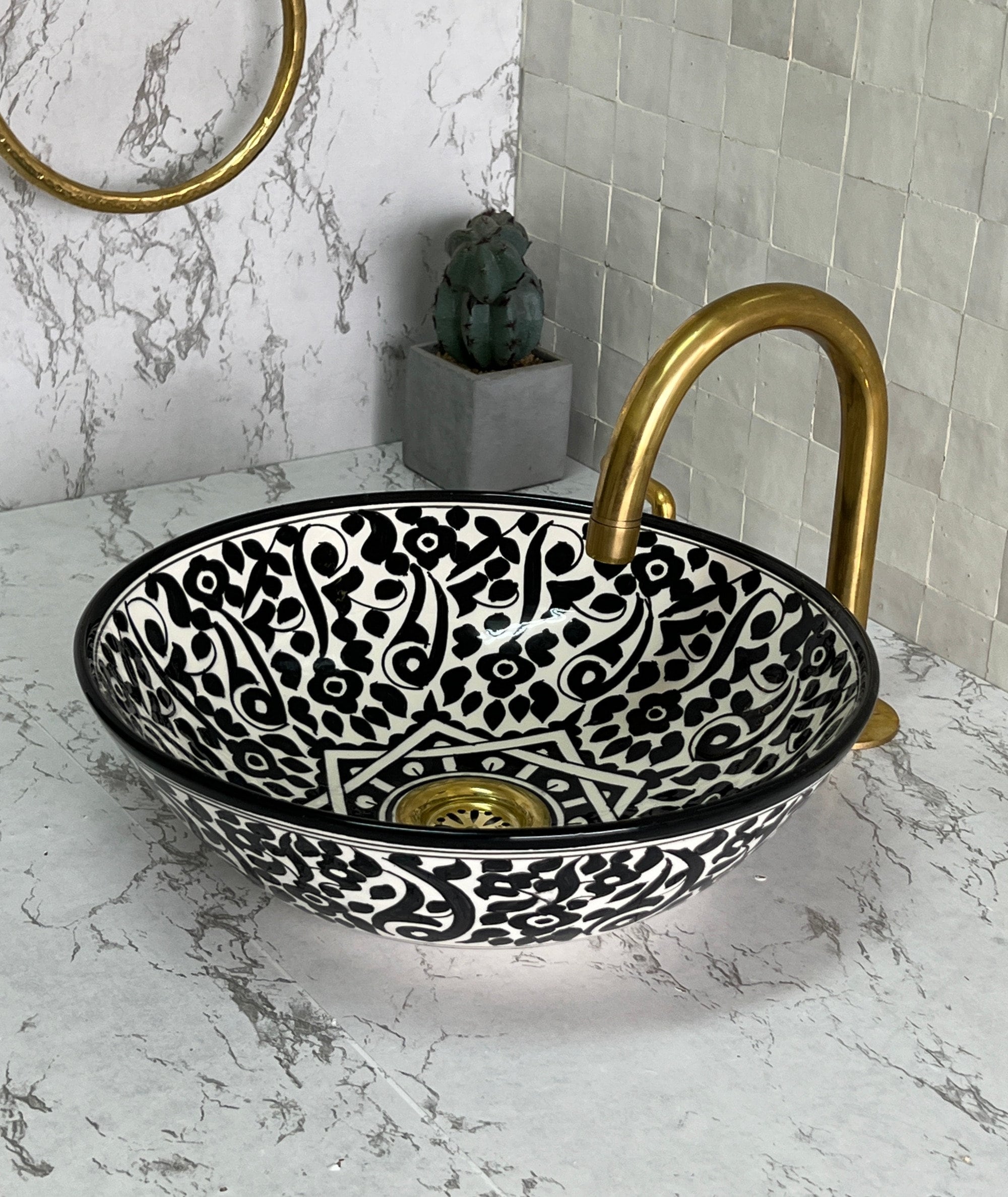 Antique Wash Basin, Vessel Sink, Bathroom Basin, Sink Bowl, Moroccan Handmade Ceramic Basin, Free Gift INCLUDED