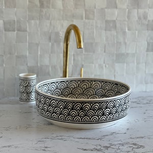 Lavabo antiguo, lavabo de recipiente, lavabo de baño, lavabo, lavabo de cerámica hecho a mano marroquí, regalo gratuito INCLUIDO