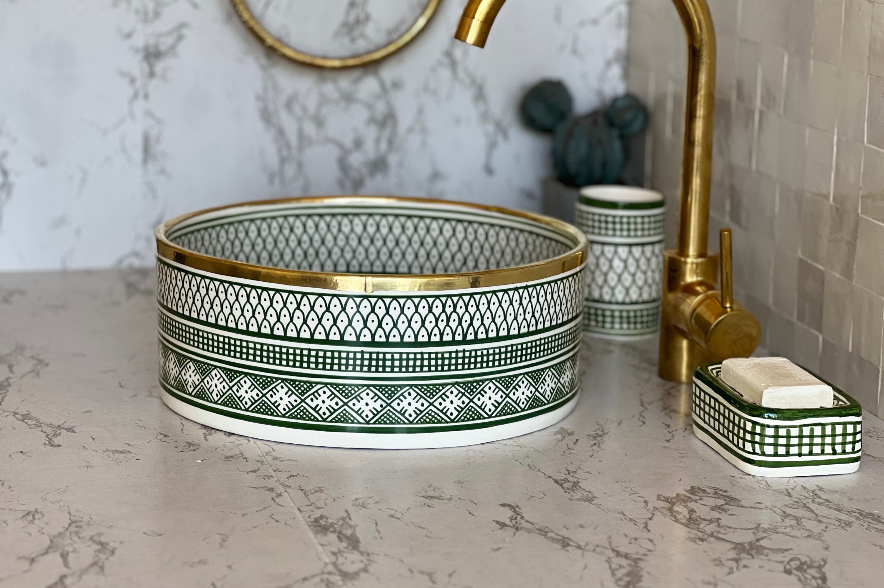 Antique Sink With Brass Rim Edge, Vessel Sink, Sink Bowl, Ceramic Basin ...