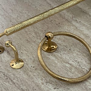 Handemade brass bathroom accessories hammered, brass towel hook, towel ring, towel bar, towel rod, towel rack, wall hooks, bathroom set, 3 piece set.