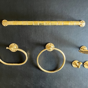 Set Accessori Bagno, Set Bagno in Ottone, Portasalviette, Portasciugamani, Porta Carta Igienica, Portasapone e 2 ganci portasalviette