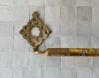 Wall Mounted Towel Holder,  Antique Brass Towel Bar, Bathroom Towel Hanger, Moroccan Handmade Towel Rod, Unlacquered Brass Towel Rail,