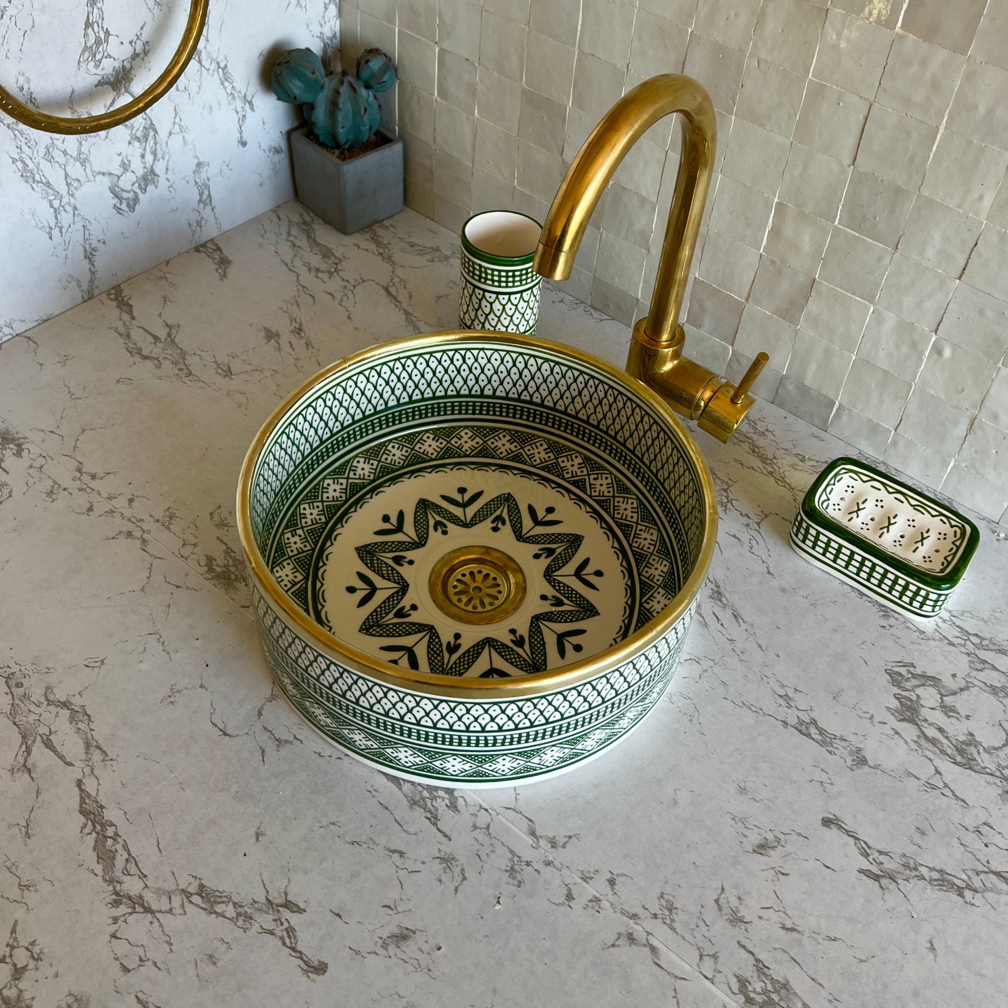 Antique Sink With Brass Rim Edge, Vessel Sink, Sink Bowl, Ceramic Basin ...