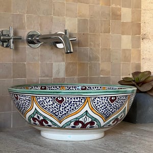 Moroccan Handmade Ceramic Basin, Bathroom Vessel Sink, Ceramic Basin, Antique Sink, Sink Bowl, Hand Painted Ceramic Vessel Sink, Hand Wash Basin, Free Gift INCLUDED