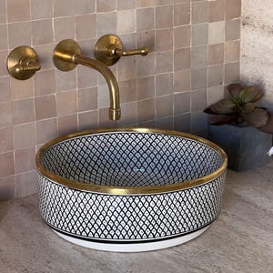Antique Sink With Brass Rim Edge, Vessel Sink, Sink Bowl, Ceramic Basin ...