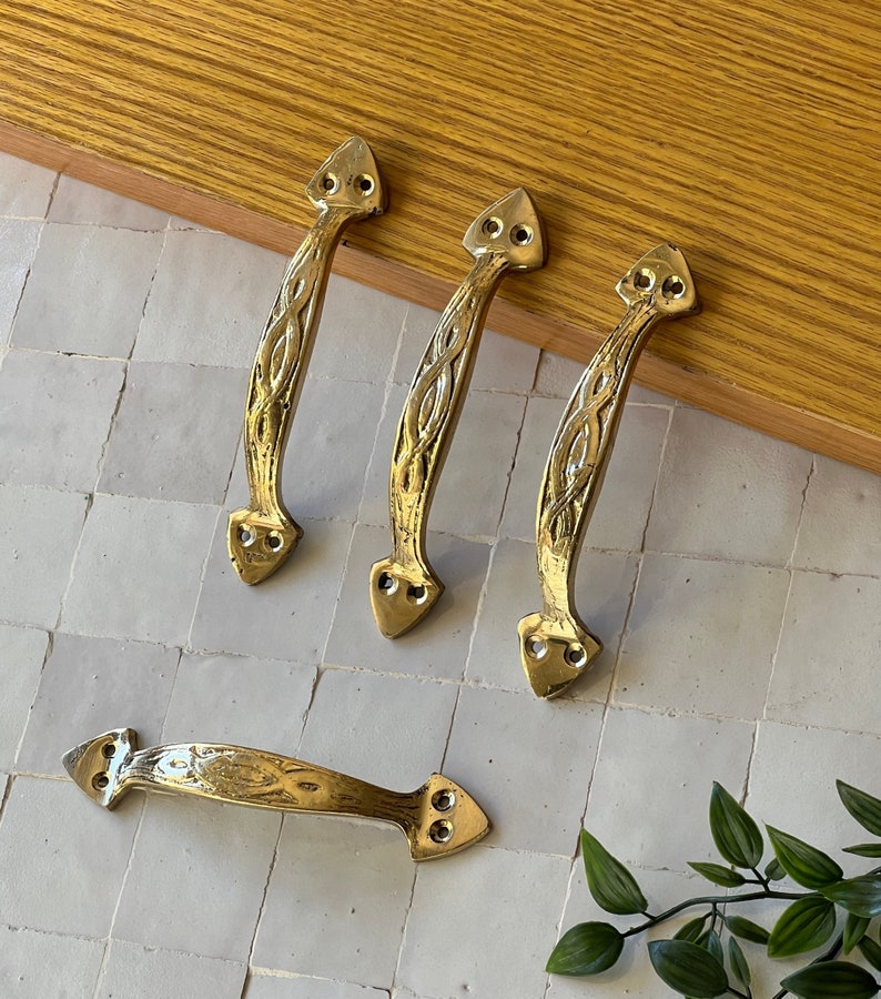 2X Handles Antique Brass Drawer Pulls Moroccan Handmade Kitchen