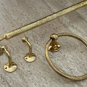 Handemade brass bathroom accessories hammered, brass towel hook, towel ring, towel bar, towel rod, towel rack, wall hooks, bathroom set, 3 piece set.