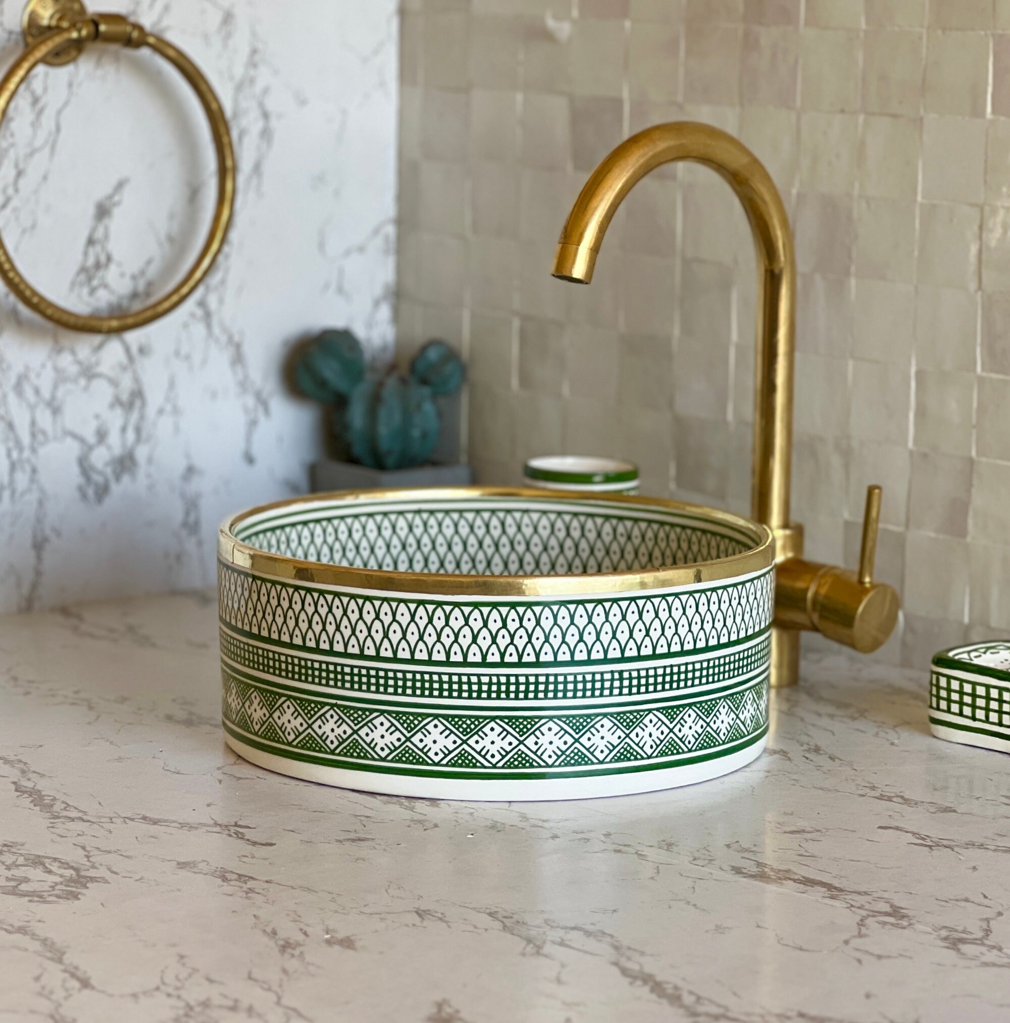 Antique Sink With Brass Rim Edge, Vessel Sink, Sink Bowl, Ceramic Basin ...