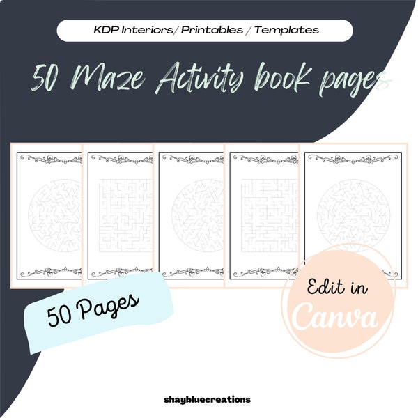 50 Mazes Activity Book KDP interior, KDP Template, KDP Cover, Interior template, Puzzle Book , Activity Book Printable, Maze Book interior