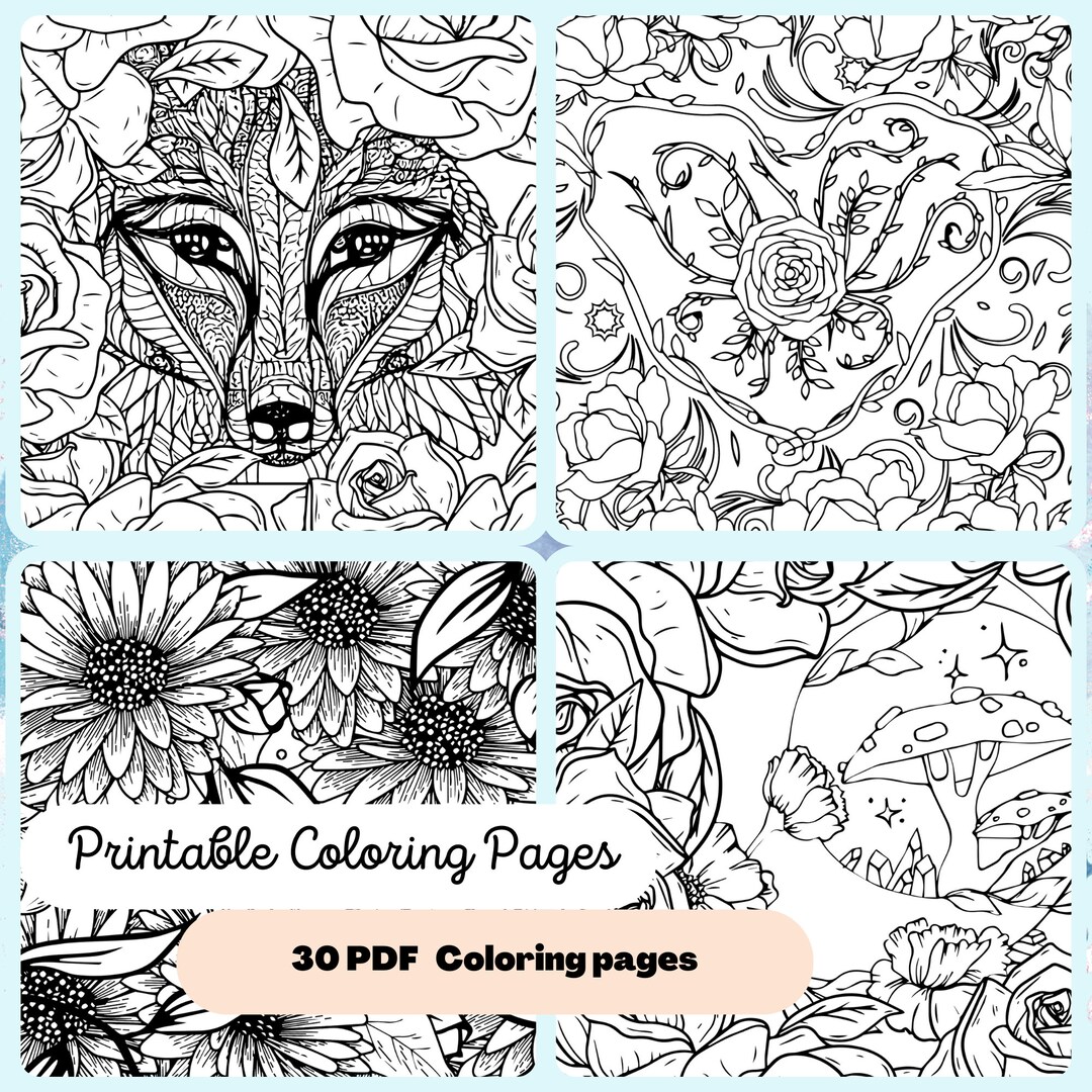 Printable Floral Coloring Pages Digital Coloring Book PDF Etsy
