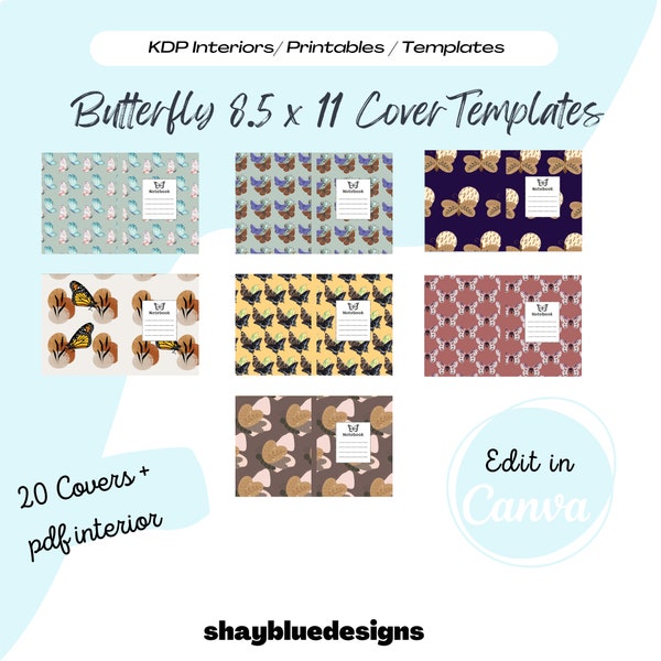 Butterfly Patterns KDP Book Cover Template, KDP Interiors, KDP Template, Kdp cover designs, 8.5 x 11 Inch Kdp Cover Templates Canva Template