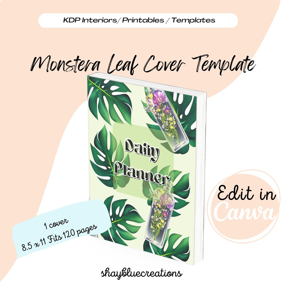 Monstera Leaf Plant Book Cover Design KDP Book Cover Etsy