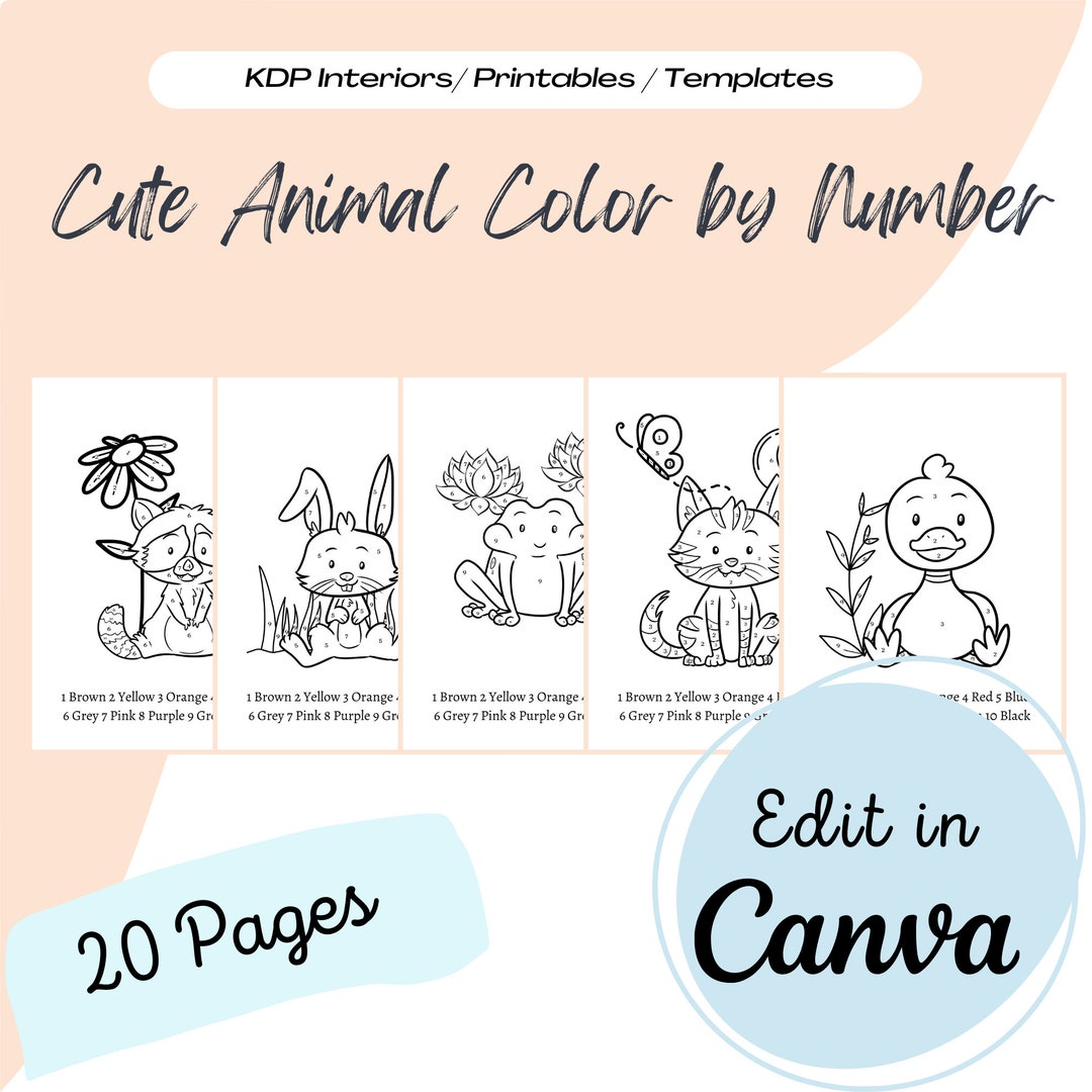 Cute Animals Color by Number KDP Template, KDP Interior, KDP Coloring