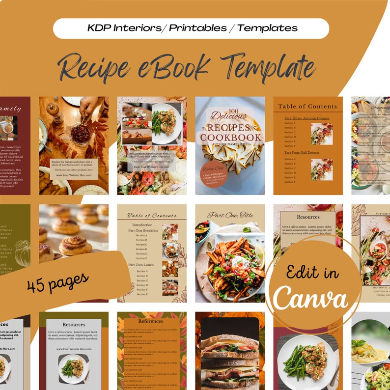 Cookbook Template Recipe Book Template Recipe Ebook - Etsy