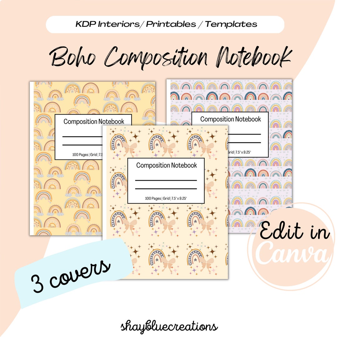 3 Editable Composition Notebook KDP Covers, KDP Template, Kdp Low