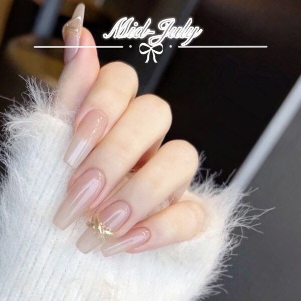 Pure Color Press On Nails Nude Color Nails Pink Nude Press On Nails Gold 3D Line Nail Coffin Nails Long Nails Graceful Nails