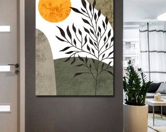 Moderne Dekorative Sonne Mit Baum Leinwand Wandkunst, Baum Zweig Leinwand Wandkunst, Haus Dekoration, Dekorative Leinwand WAND Kunst