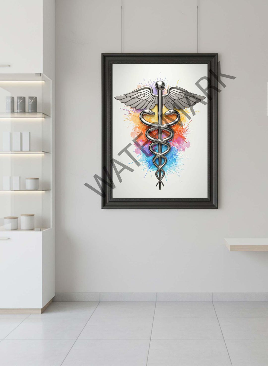 Pharmacy Office Digital Art | Medical Office Jpeg | Floral Caduceus ...