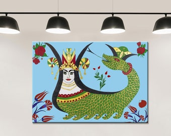 Sahmaran Canvas Wall Art,Sahmaran Snake Womwn Canvas Wall Art,Turkish Mythology Snake Woman Sahmaran Basilisk Special Design Canvas Wall Art