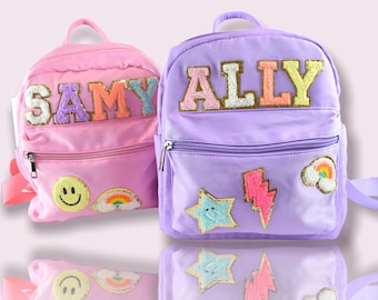Custom Nylon Mini Backpack with Chenille Letters Personalized backpack with patch letters girls Back to school