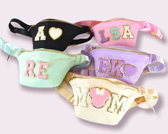 Nylon Fanny Pack with chenille patches custom patch fanny pack customizable fanny pack Varsity Letters patches custom patch waist bag