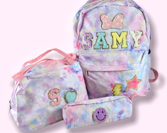 Custom Nylon school Backpack set with Chenille Letters Personalized backpack with patch letters girls Back to school