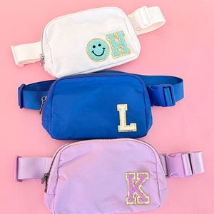 Fanny Pack Waist Bag, Custom Chenille Patch Nylon Belt Bag with custom varsity chenille patches letters patches personalized