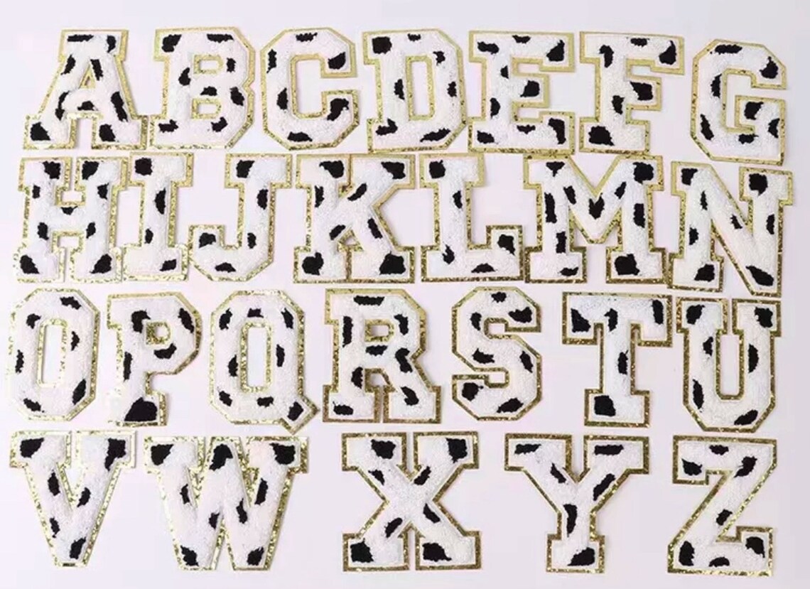 Cow Chenille Letters Animal Print Iron on Chenille Patches Varsity ...