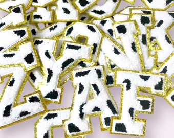 Lettres chenille vache impression animal fer sur patchs chenille patchs universitaires