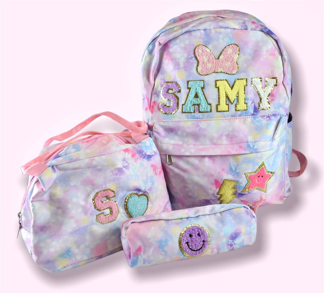 Custom Nylon School Backpack Set With Chenille Letters Personalized ...
