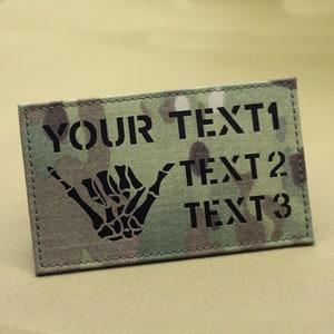 Skeleton Shaka  with three Text Lines Custom Your Own Text Lasercut Patch customized IR Combat ID patch Military Patch - 3in x 5in