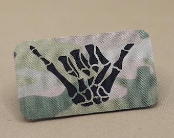 Skelett Shaka Hang Loose patch Strids-ID-patch Militär patch taktisk patch Laserskurna patchar - 2x 3,5 tum (ingen IR-funktion)