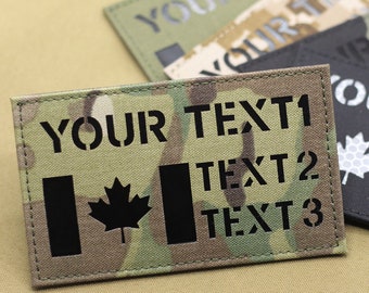 Canada Flag with three Text Lines Custom Your Own Text Lasercut Patch customized IR Combat ID patch Military Patch - 3in x 5in