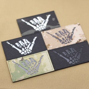Skeleton Shaka Hang Loose patch Combat ID patch Military Patch Infrared tactical  Patch IR reflective Patch Laser cut patches - 3.5in x 2in