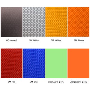 May include: A collection of eight reflective sheets in various colors, including infrared, white, yellow, orange, red, blue, green, and orange. Each sheet has a hexagonal pattern.