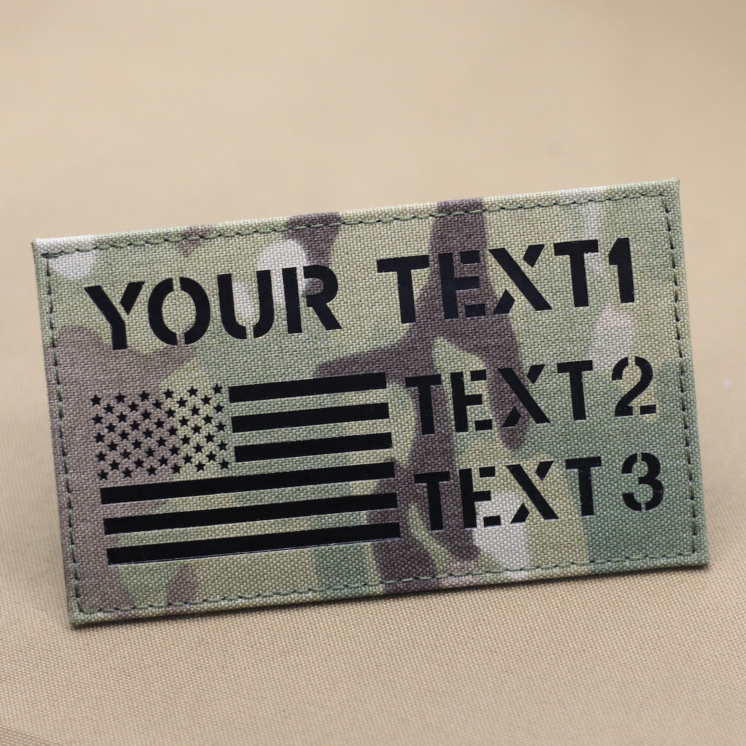 US Flag With Three Text Lines Custom Your Own Text Lasercut Patch ...